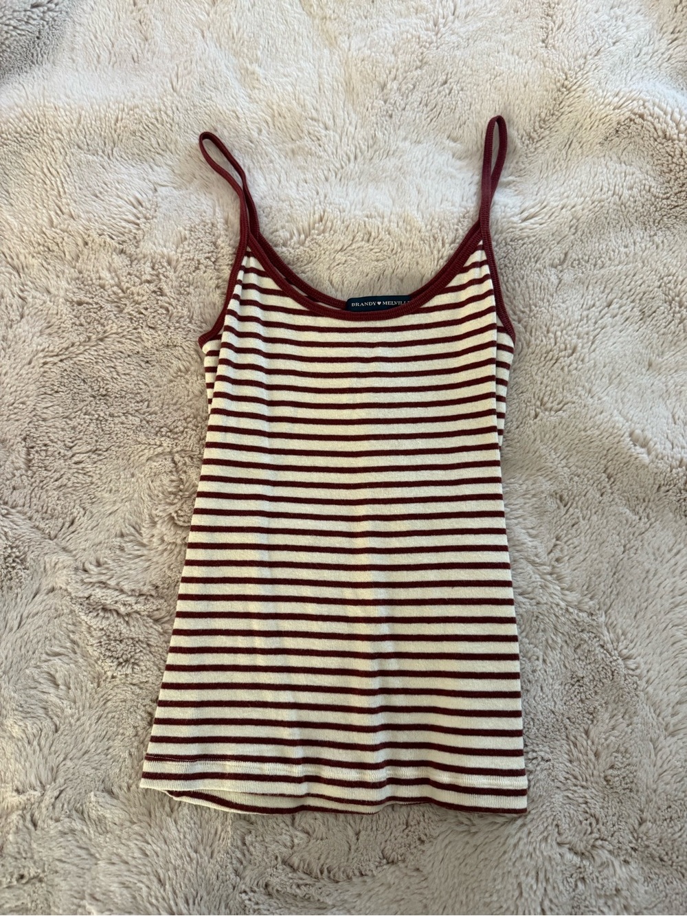 Brandy Melville Striped Burgundy and White Ribbed Tank Top